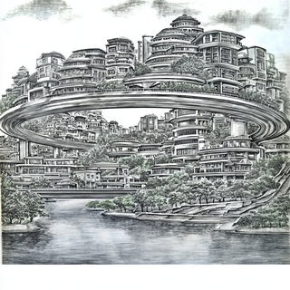 Hyphal Mountain Reverberation style, Midjourney V7: megacity with futuristic bioarchitecture