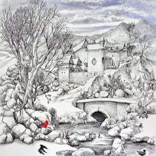 Hyphal Mountain Reverberation style, Midjourney V7: retro fairy-tale illustration