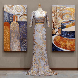 Floramandala style, Midjourney V7: haute-couture fashion outfit