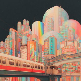 Petalwire Ukiyochrome style, Midjourney V7: megacity with futuristic bioarchitecture