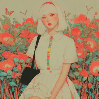 Petalwire Ukiyochrome style, Midjourney V7: retro fairy-tale illustration