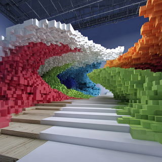 Lacquered Facet Terraces style, Midjourney V7: abstract 3D render