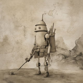 Gilded Sepia Verticals style, Midjourney V7: concept art character design of retropunk steam knight