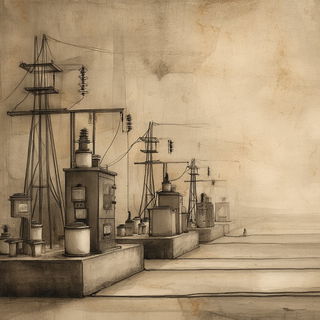 Gilded Sepia Verticals style, Midjourney V7: technical infrastructure blueprint schematics