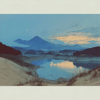 Spineborne style, Midjourney V7: realistic landscape photograph of quiet dawn