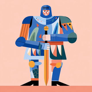 Flatface Billboard Folk style, Midjourney V7: concept art character design of retropunk steam knight