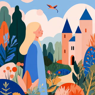Flatface Billboard Folk style, Midjourney V7: retro fairy-tale illustration
