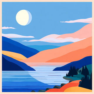 Flatface Billboard Folk style, Midjourney V7: realistic landscape photograph of quiet dawn