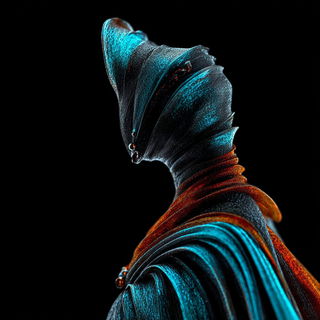 Biolumifur style, Midjourney V7: haute-couture fashion outfit