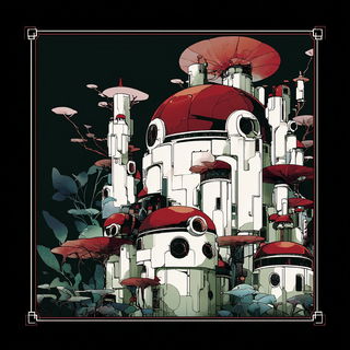 Kumiko Mountain Procession style, Midjourney V7: megacity with futuristic bioarchitecture