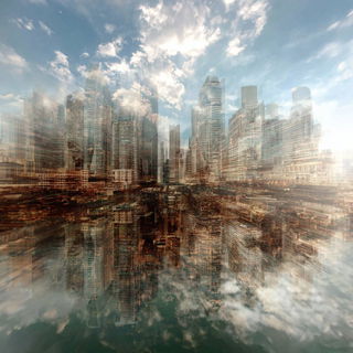 Terracotta Refractionism style, Midjourney V7: megacity with futuristic bioarchitecture