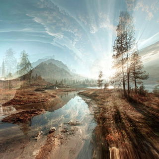 Terracotta Refractionism style, Midjourney V7: realistic landscape photograph of quiet dawn