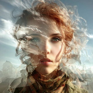 Terracotta Refractionism style, Midjourney V7: photographic portrait of female protagonist