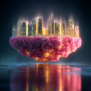 Petalfront style, Midjourney V7: megacity with futuristic bioarchitecture