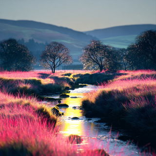 Petalfront style, Midjourney V7: realistic landscape photograph of quiet dawn