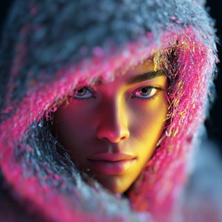 Petalfront style, Midjourney V7: photographic portrait of female protagonist