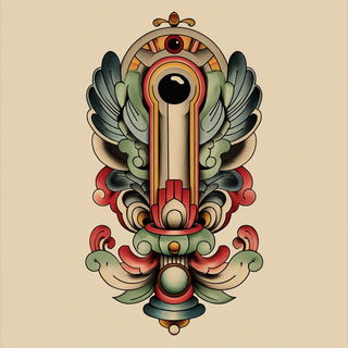 Tattooeglyphic style, Midjourney V7: abstract 3D render