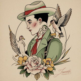 Tattooeglyphic style, Midjourney V7: traditional folk art