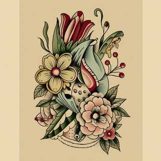 Tattooeglyphic style, Midjourney V7: creative pattern composition