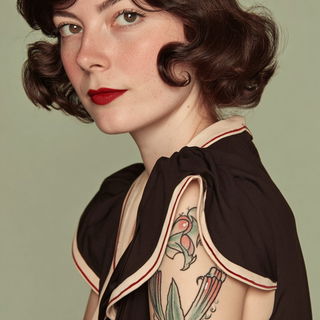 Tattooeglyphic style, Midjourney V7: photographic portrait of female protagonist