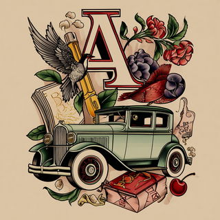 Tattooeglyphic style, Midjourney V7: typographic composition with large letters