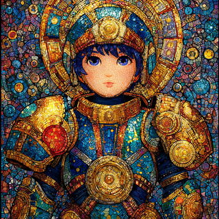 Operatic Mosaic style, Midjourney V7: concept art character design of retropunk steam knight