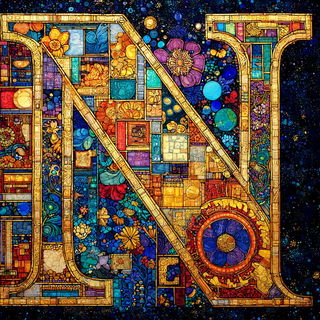 Operatic Mosaic style, Midjourney V7: typographic composition with large letters