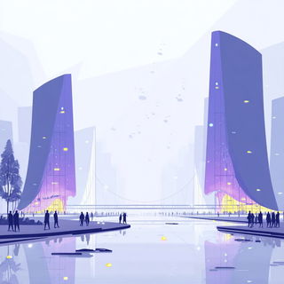 Pastel Cartogeometry style, Midjourney V7: megacity with futuristic bioarchitecture