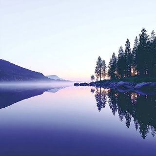 Pastel Cartogeometry style, Midjourney V7: realistic landscape photograph of quiet dawn