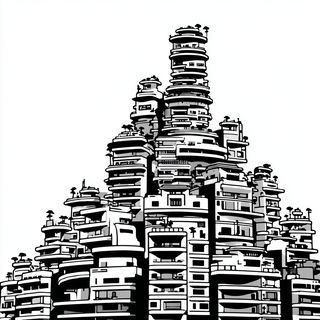 Grainshadow style, Midjourney V7: megacity with futuristic bioarchitecture