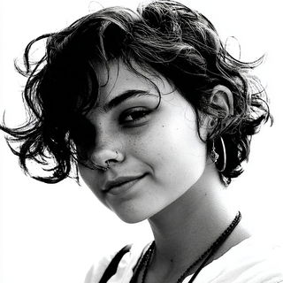 Grainshadow style, Midjourney V7: photographic portrait of female protagonist