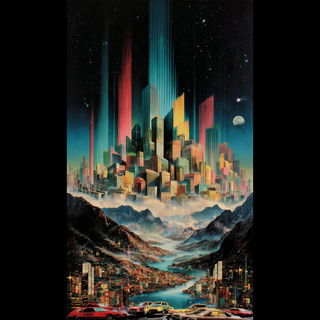 Cosmostained style, Midjourney V7: megacity with futuristic bioarchitecture