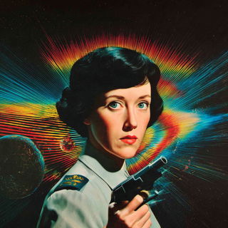 Cosmostained style, Midjourney V7: photographic portrait of female protagonist