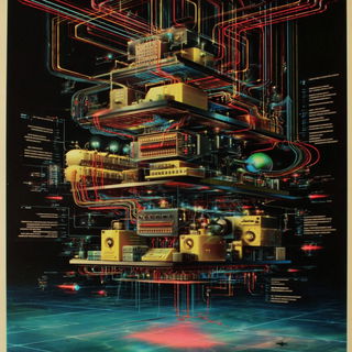 Cosmostained style, Midjourney V7: technical infrastructure blueprint schematics