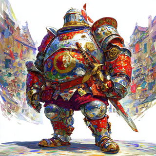 Flickerclay Highlands style, Midjourney V7: concept art character design of retropunk steam knight