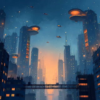 Starwake Travelers style, Midjourney V7: megacity with futuristic bioarchitecture