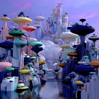 Marionette Terrascenics style, Midjourney V7: megacity with futuristic bioarchitecture