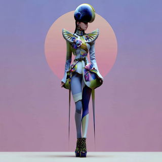 Marionette Terrascenics style, Midjourney V7: haute-couture fashion outfit
