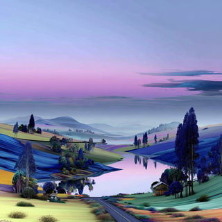 Marionette Terrascenics style, Midjourney V7: realistic landscape photograph of quiet dawn