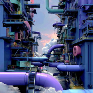 Marionette Terrascenics style, Midjourney V7: technical infrastructure blueprint schematics