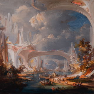 Keyframe Floridrama style, Midjourney V7: megacity with futuristic bioarchitecture