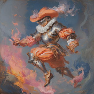 Keyframe Floridrama style, Midjourney V7: concept art character design of retropunk steam knight