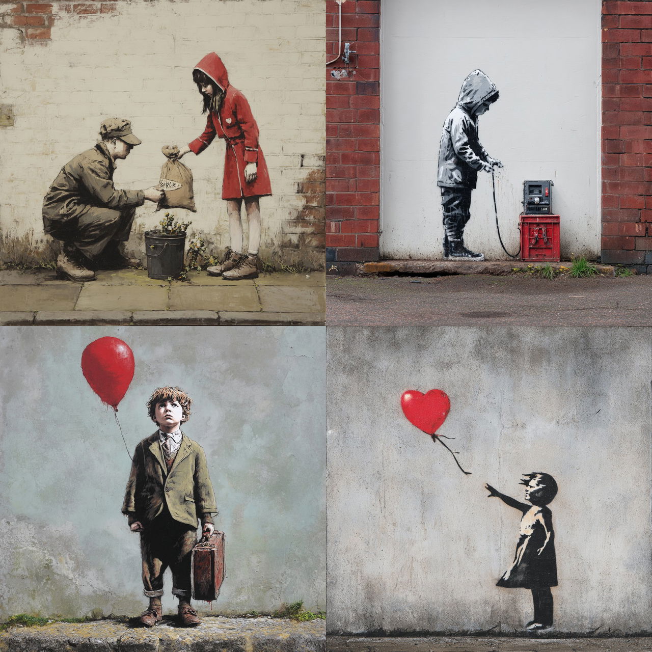 Banksy style, Midjourney V7, render 1 of 4