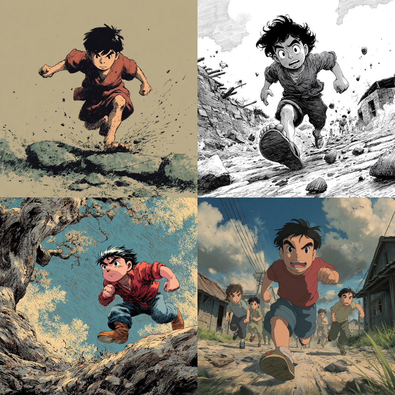 Barefoot Gen style, Midjourney V7, render 1 of 4