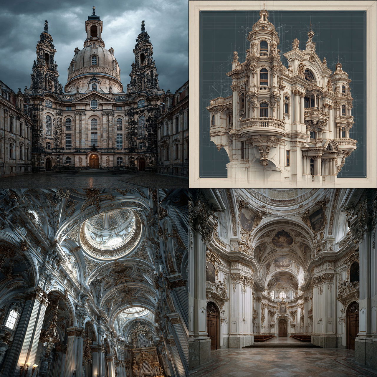 Baroque architecture style, Midjourney V7, render 1 of 4
