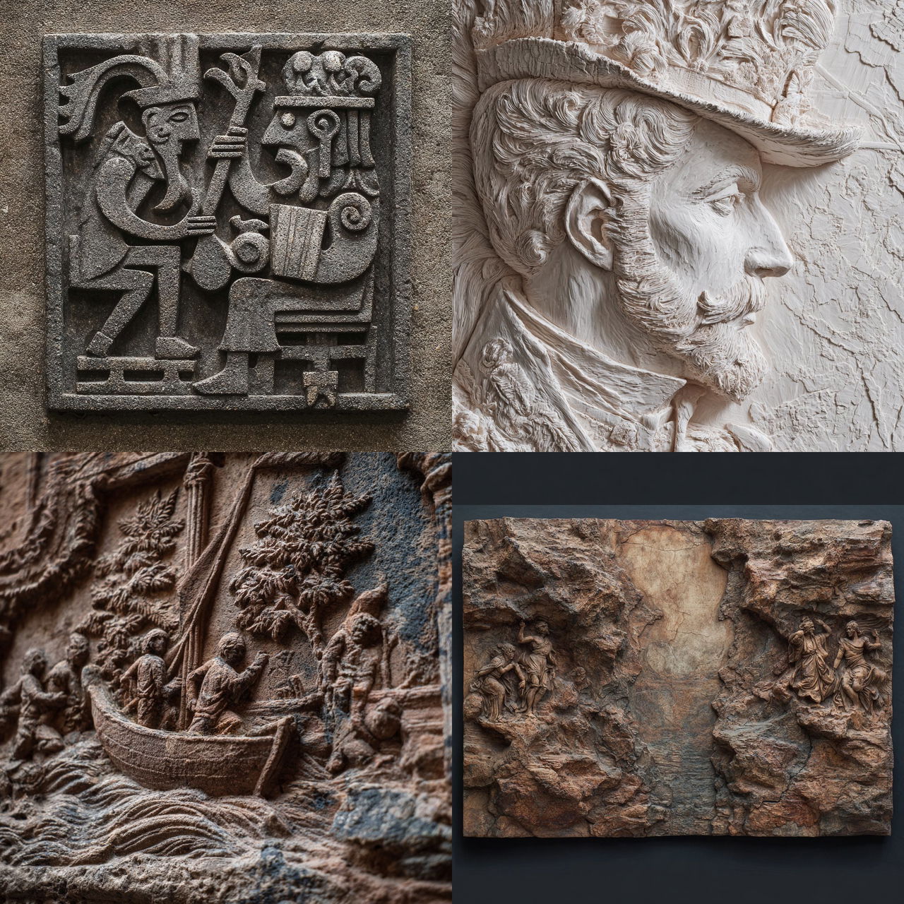 Bas-relief style, Midjourney V7, render 1 of 4