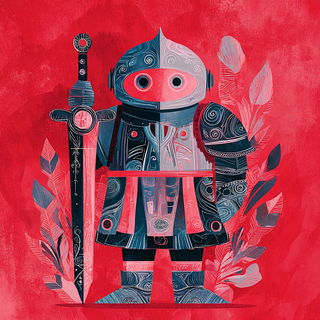 Gouachegrove style, Midjourney V7: concept art character design of retropunk steam knight