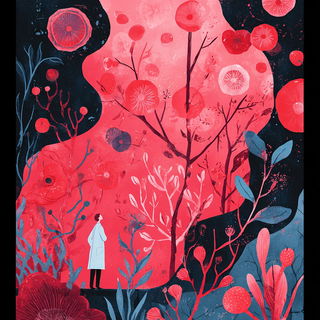 Gouachegrove style, Midjourney V7: editorial illustration for popular scientific magazine cover