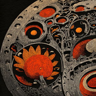 Cinder Gauge Engraving style, Midjourney V7: abstract 3D render