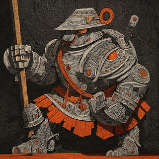 Cinder Gauge Engraving style, Midjourney V7: concept art character design of retropunk steam knight